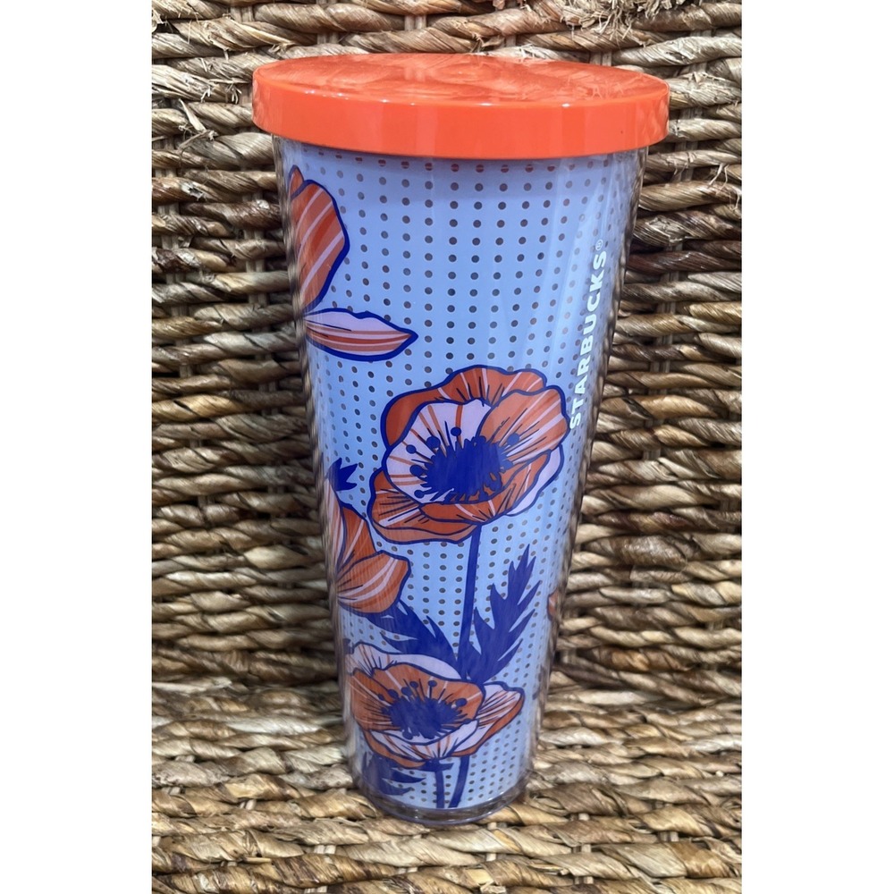 2017 Starbucks Poppy Floral Flower Cold Cup Tumbler w/Lid Venti 24oz New w/Tags!